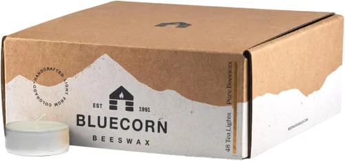 Bluecorn Beeswax Velas de Té, 100% Cera de Abeja Natural Pura, Velas de Té Blancas en Tazas de Metal, Sin Fragancia, Quema Limpia, Cera de Vela