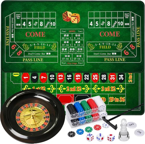 El juego de ruleta incluye alfombrilla de goma de 47.2 x 23.6 pulgadas (doble cara), rueda de ruleta de 10 pulgadas, botón de distribuidor de 200