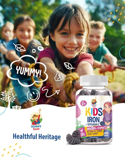 Miniatura 6 de SUNNY SAM Gomitas de hierro para niños y adolescentes - 10 mg de vitaminas de hierro con vitamina C - Suplemento masticable de gomitas con bajo