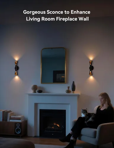 Miniatura 8 de Tubicen Apliques de pared negros y dorados modernos para interiores, iluminación de pared regulable, luces cableadas de 15.7 pulgadas de alto, Negro