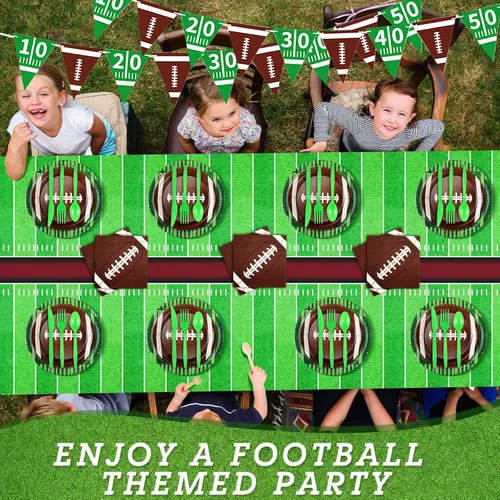 Miniatura 6 de Preboun Juego de vajilla de 214 piezas para fiestas de fútbol para 30 personas, decoraciones de fiesta de fútbol incluyendo platos, vasos