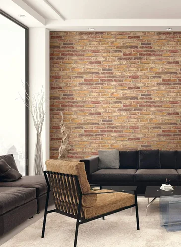 Miniatura 2 de NextWall Papel tapiz de ladrillo rojo rústico sintético para despegar y pegar