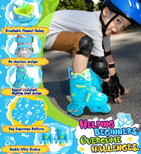 Miniatura 2 de Patines de ruedas ajustables para niños, niñas y señoras con ruedas que se iluminan con flash (edad 3-9), equilibrio de tres puntos, empaque de caja