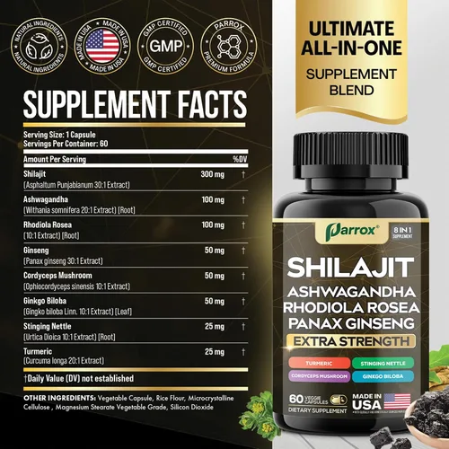Miniatura 3 de Suplemento Shilajit, Panax Ginseng, Ashwagandha, Rhodiola Rosea, hongo Cordyceps, ortiga picante, cúrcuma, gingko biloba, suplementos todo en uno