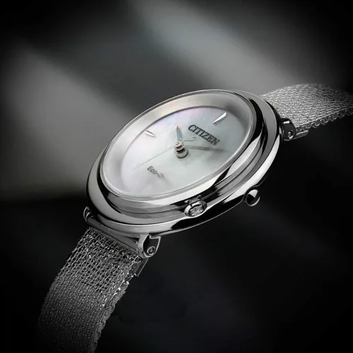 Miniatura 4 de Citizen Eco-Drive Ambiluna, caja de acero inoxidable plateada con diamante incrustado, reloj de señoras - EM0640-82D