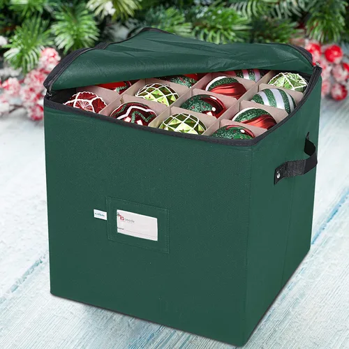 Miniatura 2 de Caja de almacenamiento para adornos navideños, 4 capas, se adapta a 64 bolas de ornamentos, fabricada con material Oxford 600D duradero Verde