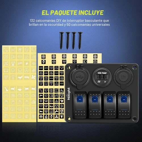 Miniatura 8 de Nilight - Panel de interruptor basculante de 4 bandas 90117G, panel de interruptores de aluminio precableado impermeable con doble USB encendedor