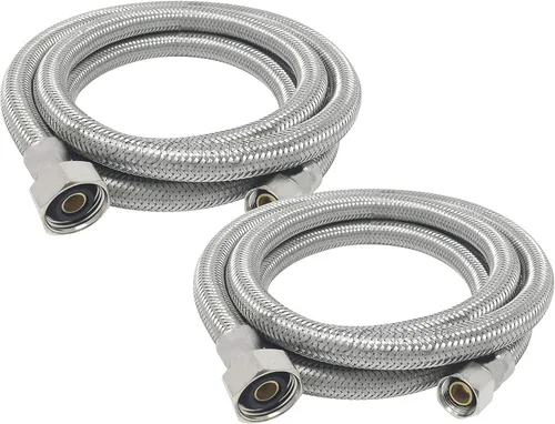 PROCURU - Conector de manguera de grifo FIP de 48 pulgadas (4 pies) x 3/8 pulgadas Comp x 1/2 pulgada, línea de suministro trenzada de acero