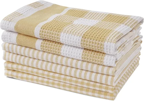 Miniatura 67 de LANE LINEN Juego de 6 paños de cocina de algodón para secar platos, 18 x 28 pulgadas, absorbentes, de secado rápido, color beige 07: Amarillo