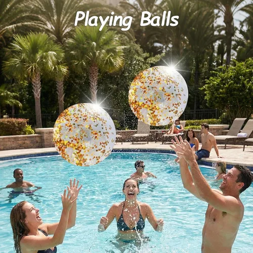 Miniatura 5 de FUTUREPLUSX Pelotas de playa con purpurina de 16 pulgadas, 2 bolas de piscina inflables con confeti dorado para niños, cumpleaños, verano, fiesta