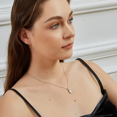 Miniatura 4 de VOLUKA Collar con colgante de ópalo de fuego blanco para mujer, piedra natal de piedras preciosas, regalos para niñas