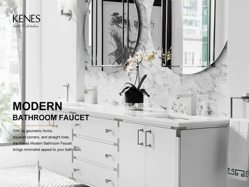 Miniatura 2 de KENES Grifo de lavabo de baño de una sola manija, grifo de tocador de níquel cepillado para fregadero de baño, con tapón de drenaje desplegable