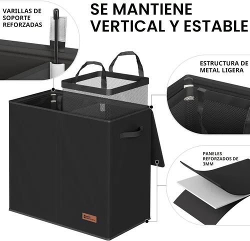 Miniatura 3 de Simple Houseware - Cesta doble para la ropa sucia, con tapa y bolsas extraíbles, Negra Negro