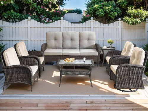 Miniatura 18 de HUMMUH Juego de 2 sillas de mimbre para exteriores, sillas de comedor con respaldo alto y asiento profundo para jardín, porche, patio trasero