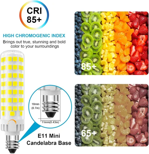 Miniatura 4 de Bombilla LED E11 regulable, JDE11 120 V 100 W equivalente a halógeno, base de mini candelabro T3/T4, 6000 K luz blanca diurna, 10 W, 1000 lúmenes