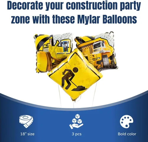 Miniatura 2 de Construction Zone - Globos de Mylar para decoración de fiestas temáticas de construcción para cumpleaños y eventos de niños, diseño de señal