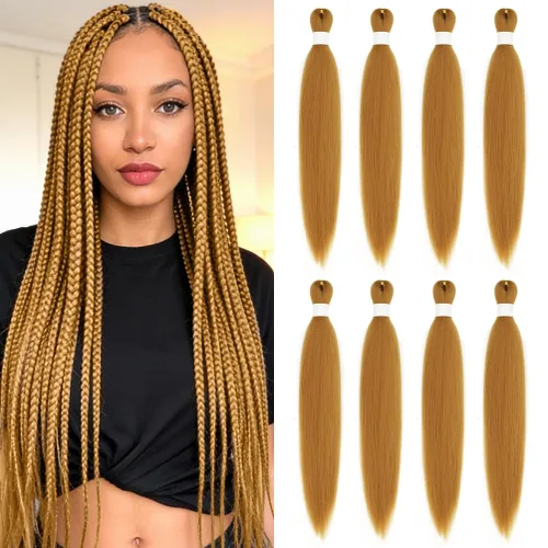 Miniatura 80 de 8 paquetes de extensiones preestiradas - 16 pulgadas de cabello trenzado premium, 55G/paquete, sin picazón, fijación en agua caliente, textura Perm