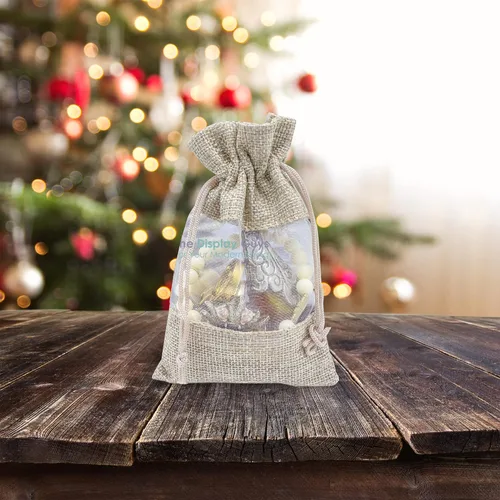 Miniatura 4 de Paquete de 48 bolsas de regalo extragrandes de arpillera de lino y organza con cordones (7.5x11.5 pulgadas, beige) - Recuerdos de fiesta, regalos