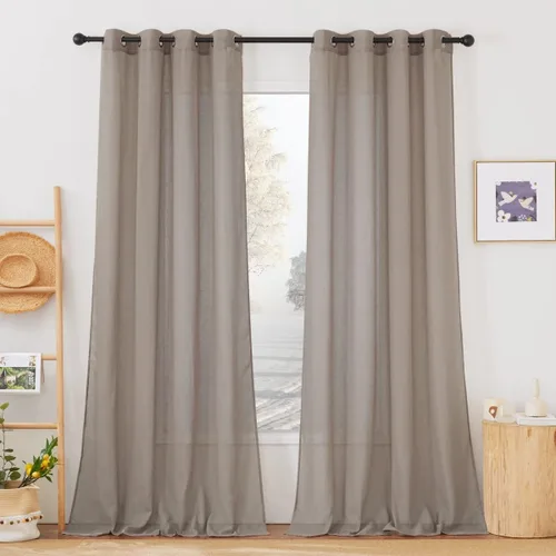 Miniatura 8 de NICETOWN Cortinas de lino traslúcidas con textura de lino de 84 pulgadas de largo, con ojales semitraslúcidos, tratamientos de ventana, privacidad