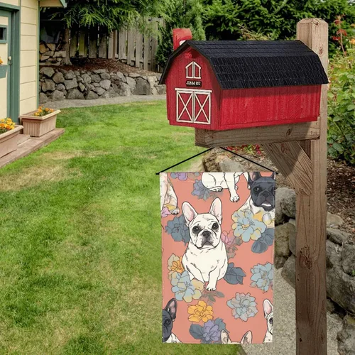 Miniatura 5 de Banderas de jardín para exteriores, bandera de jardín con estampado de bulldog francés, de 12 x 18 pulgadas, doble cara, bandera de bienvenida