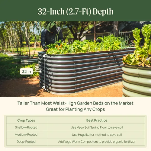 Miniatura 4 de Vego garden Jardinera elevada redonda de 32 pulgadas de alto y 42 pulgadas para jardín, para verduras, flores, patio, gris moderno