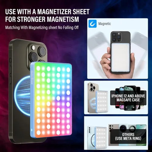 Miniatura 2 de GODOX MA5R - Luz de relleno LED con difusor suave, carga magnética, iluminación para selfies, mini luces de cámara 1800K-10000K, 14 modos FX