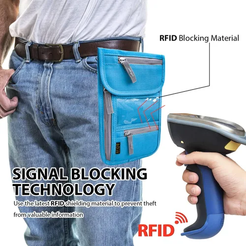 Miniatura 4 de Cartera de viaje para el cuello, soporte con bloqueo RFID para pasaporte con correa ajustable para hombres y mujeres para mantener efectivo