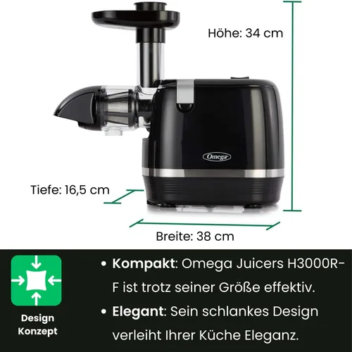 Miniatura 4 de Omega Exprimidor H3000R Extractor de masticación lenta, 150 vatios, color negro