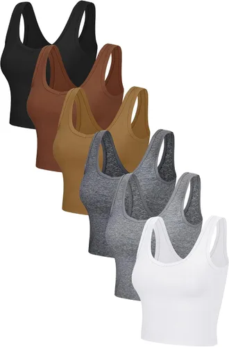 Miniatura 5 de Geyoga Juego de 6 camisetas básicas cortas sin mangas con espalda cruzada para mujer para entrenar, hacer yoga, correr