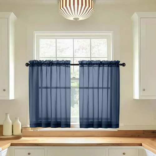 Miniatura 59 de LIVEKID Cortinas traslúcidas negras de cocina de 36 pulgadas de largo, cortinas cortas filtrantes de luz, 2 paneles de gasa aireada, texturizadas