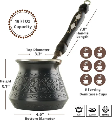 Miniatura 2 de BCS Cezve Briki Ibrik - Cafetera de cobre grande de 18 onzas con mango de madera (6 porciones), cafetera para estufa Cezve Briki Ibrik