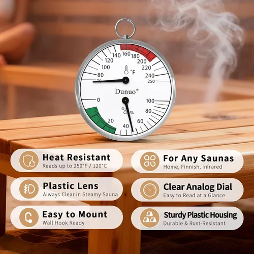 Miniatura 3 de Termómetro de sauna de 4 pulgadas Fahrenheit e higrómetro, montado para caja de sauna de vapor portátil, ideal