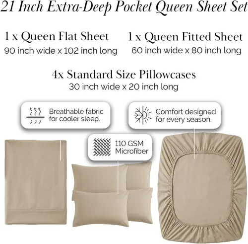 Miniatura 402 de Southshore Fine Living, Inc. Juego de 7 piezas de sábanas King divididas para cama ajustable, juego de sábanas King divididas con bolsillo de 21