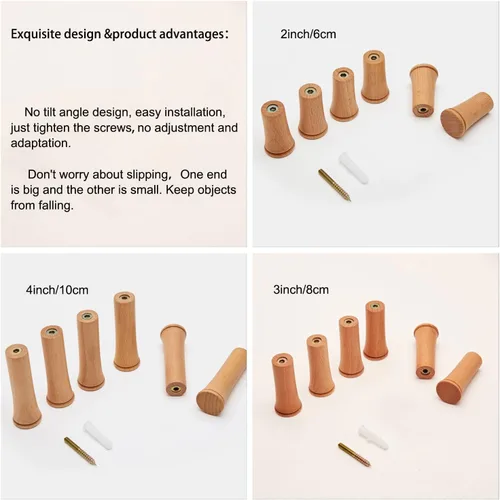 Miniatura 2 de HomeDo Paquete de 8 ganchos de pared de madera para sombreros, ganchos de madera para colgar en la pared, organizador individual decorativo