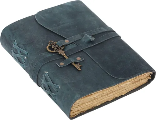 Miniatura 21 de Diario de cuero con papel de borde picoteado de 17,78x12,7 cm y llave vintage Cuaderno de escritura hecho a mano Cuaderno diario encuadernado