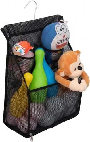 ALYER Bolsa organizadora de juguetes de baño de malla colgante, organizador grande de almacenamiento para ducha con colgador duradero (negro)