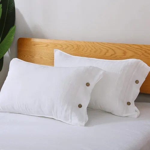 Miniatura 8 de S VICTORY SYMBOL Juego de 2 fundas de almohada de lino 100% orgánico, fundas de almohada de lino natural francés con cierre de botones de coco