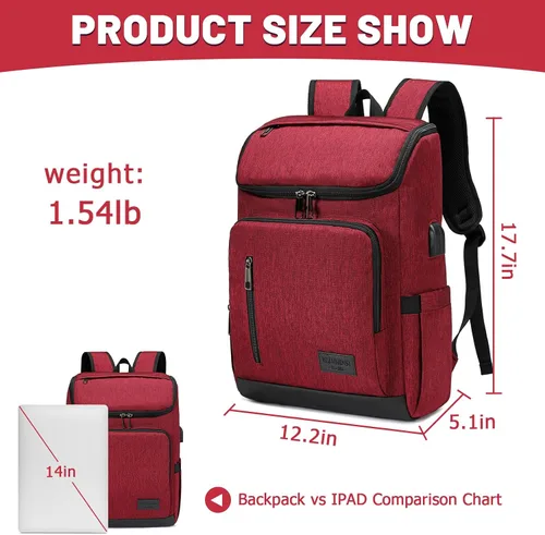 Miniatura 3 de YALUNDISI - Mochila vintage con puerto de carga USB para mujeres y hombres para laptop y viajes, Negro, 15,6 pulg.