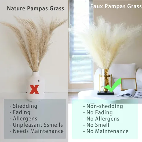 Miniatura 2 de 10 tallos de hierba de pampa sintética - 17.7" Hierba artificial de pampa decorativa esponjosa, pequeño arreglo floral de hierba de pampa y relleno