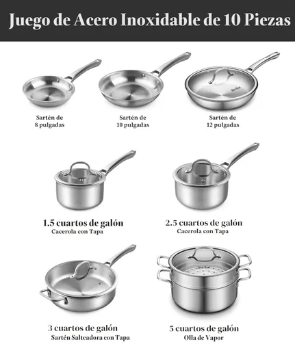Miniatura 6 de Juego de utensilios de cocina de acero inoxidable, juego de ollas y sartenes de tirador, 13 piezas de utensilios de cocina de inducción de acero