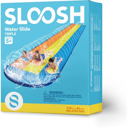 Miniatura 9 de Sloosh Tobogán acuático triple con 3 tablas de cuerpo, almohadilla de agua para césped de 22.5 pies, juguete de verano con aspersor avanzado