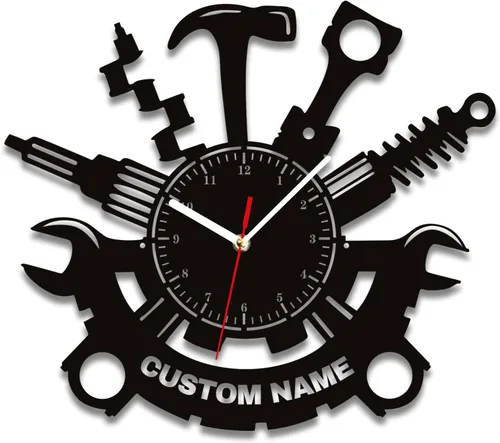 Miniatura 13 de Letrero de Reloj de Garaje Personalizado, Reloj de Pared de Metal para Garaje, Reloj de Pared de Herramientas de Reparación de Automóviles con Luz