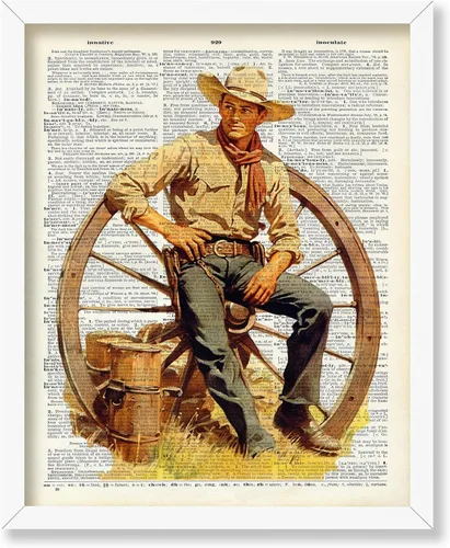 Miniatura 64 de Poster Master Póster de diccionario – Estampado retro de vaquero y caballo – Obra de arte del salvaje oeste – Diseño occidental – Arte moderno