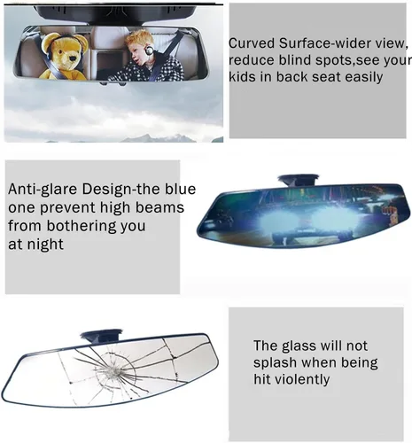 Miniatura 6 de Espejo retrovisor para automóvil con ventosa ajustable, gran angular que reduce los puntos ciegos, 12.6 pulgadas, HD, universal, panorámico