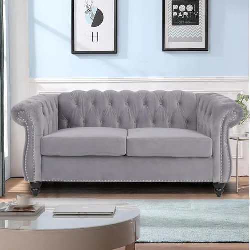 Miniatura 13 de LEVNARY Sillón Chesterfield de Terciopelo, Sillón Individual de Estilo Moderno de Mediados del Siglo con Respaldo de Botones y Decoración con Beige
