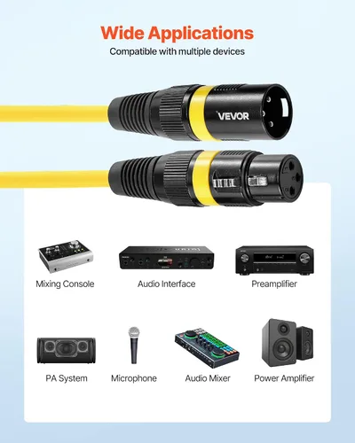 Miniatura 6 de VEVOR Cable XLR de 3.3 pies, paquete de 10 cables de micrófono DMX equilibrados blindados macho a hembra, cable de altavoz de micrófono XLR de 3
