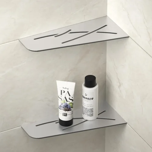 Miniatura 9 de Estante esquinero de ducha de 12 pulgadas, color negro mate 304, estante esquinero cuadrilátero de acero inoxidable empotrado para baño, soporte
