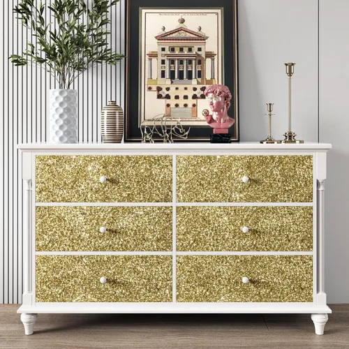 Miniatura 3 de Papel adhesivo con purpurina dorada para paredes, papel tapiz autoadhesivo con purpurina brillante, papel tapiz decorativo dorado para dormitorio