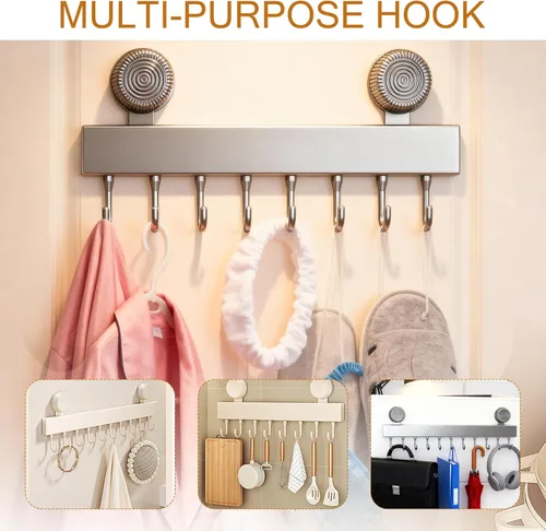 Miniatura 6 de Ganchos de pared de cocina con 8 ganchos – Soporte organizador de utensilios de cocina montado en la pared para colgar ollas, sartenes, toallas