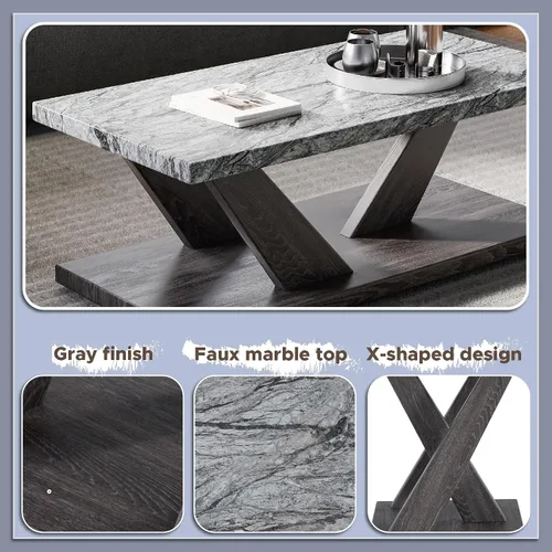 Miniatura 5 de Signature Design by Ashley Bensonale - Juego de mesa ocasional contemporánea con tapa de mármol sintético y ruedas, juego de 3, gris y marrón oscuro